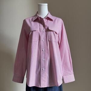 Red and white striped button up